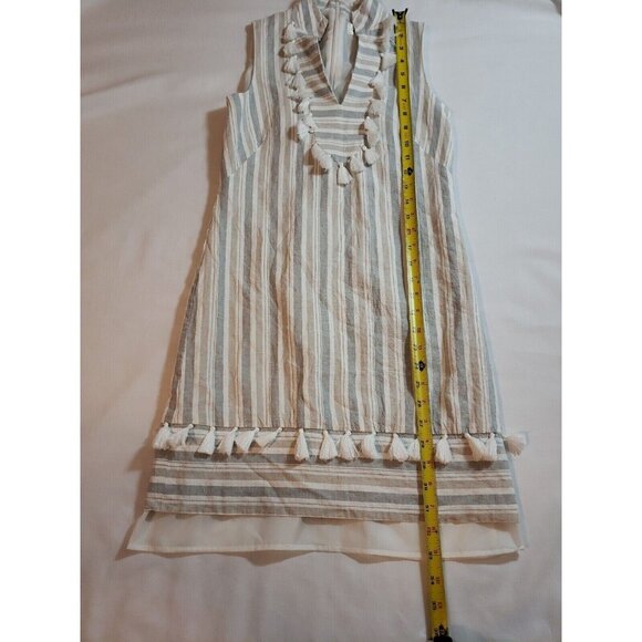 Striped Sleeveless Linen Blend Dress With Tassel Details By Eliza J Size 0 - Picture 9 of 16